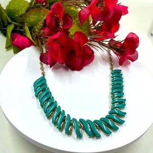 Coro Signed Teal Acrylic Vintage Art Deco Style Necklace